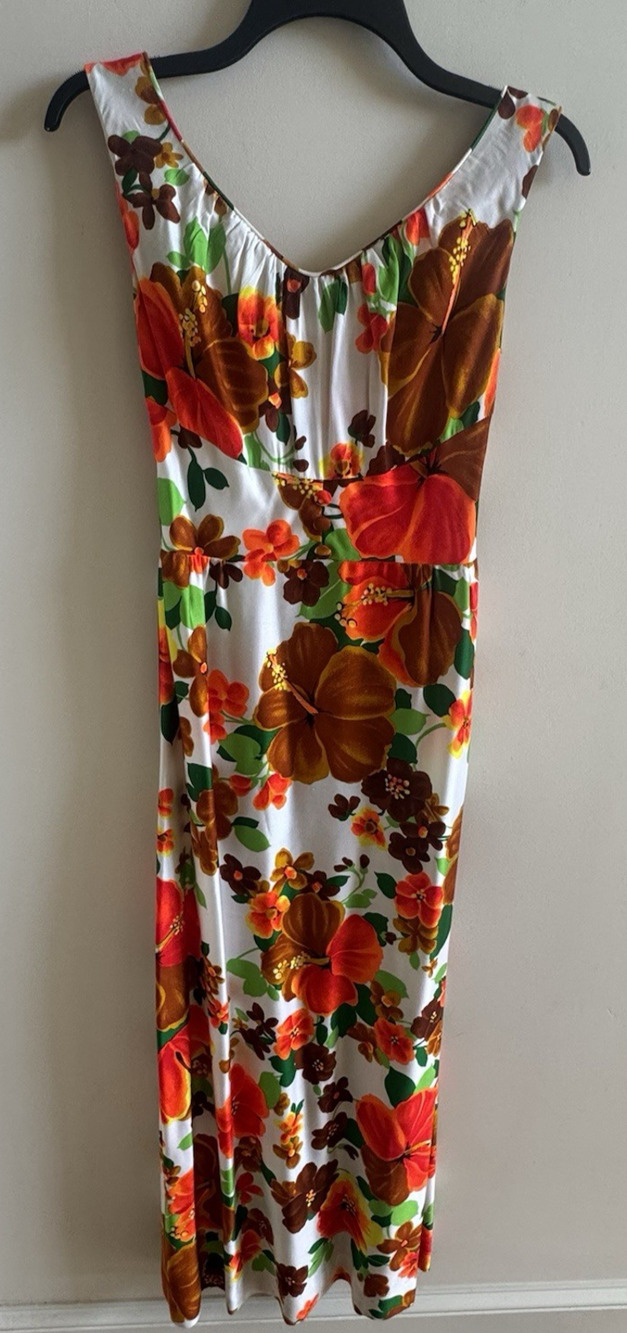 VTG Liberty House by Sydney Hawaiian Dress Womens 8 Tiki Floral Maxi Psychedelic